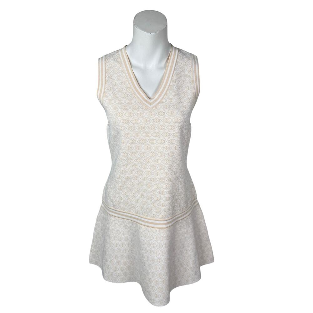 Tory Burch Tory Sport T Monogram Tech Knit Dress Women's Large Ivory MSRP$398